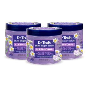 Dr Teal's front packaging showing soothing sleep-focused scrub benefits