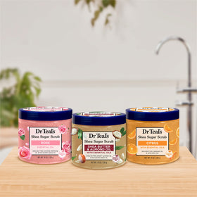 Dr Teal's jar beside hand showing scale and full-size 19 oz convenience