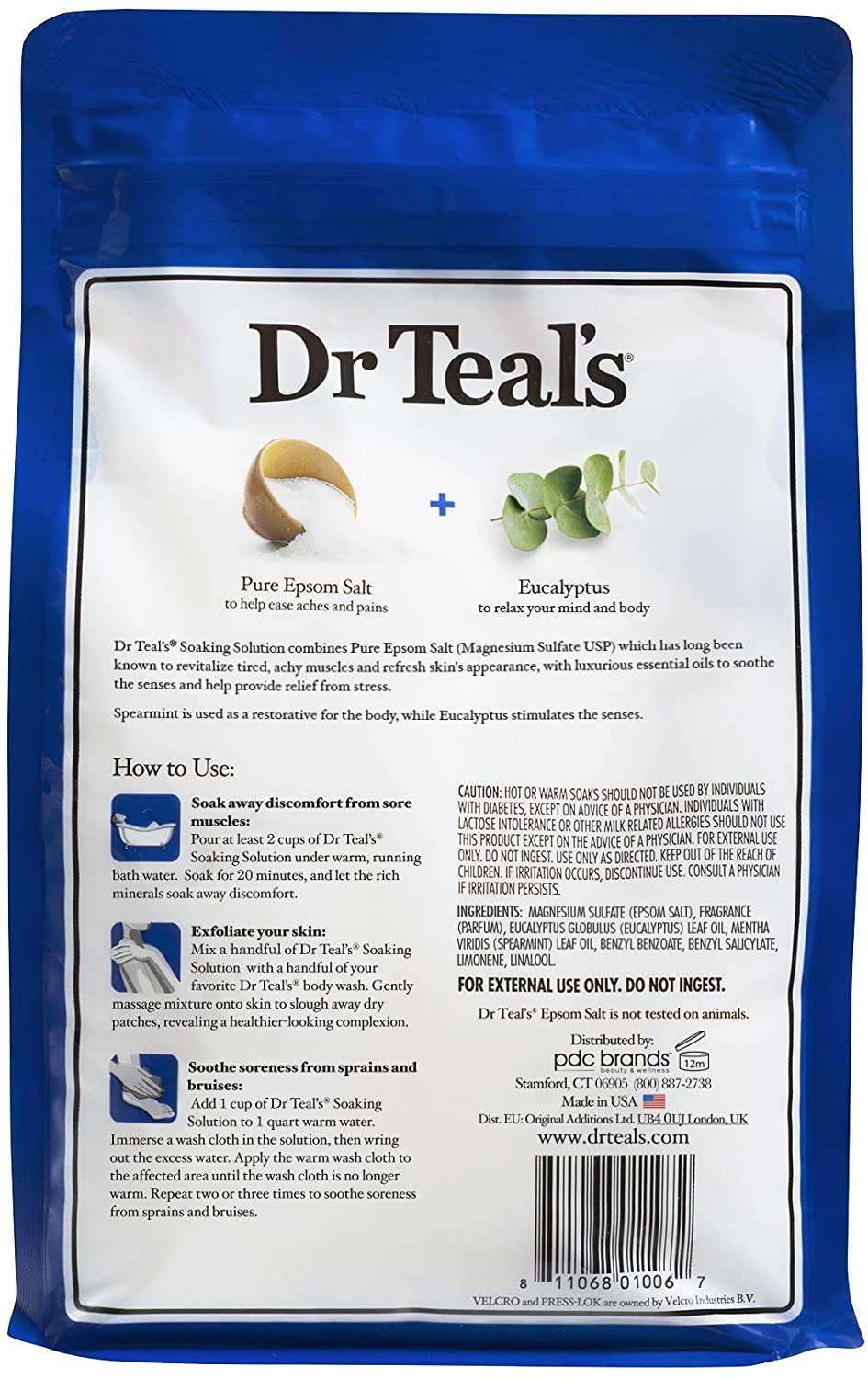 Dr Teal's 3 lb bag held in hand showing portable size and convenient storage
