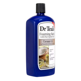 Dr Teal's two 34oz bottles held in hand to show scale and long-lasting supply benefit