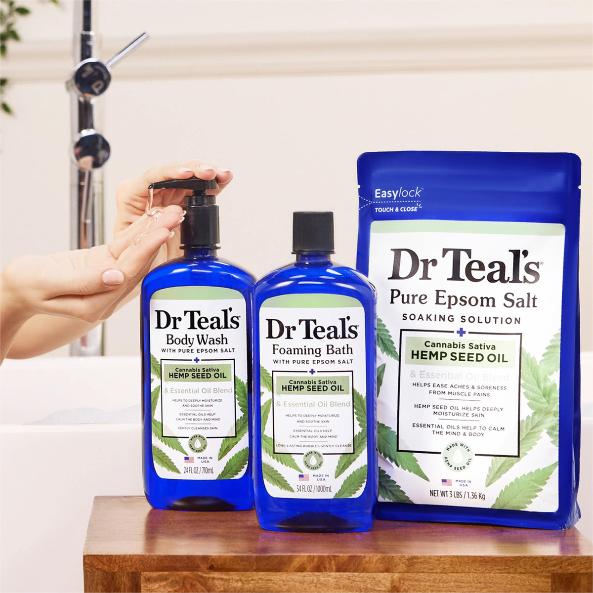 Dr Teal's bottle next to a ruler for scale showing true 24 fl oz size