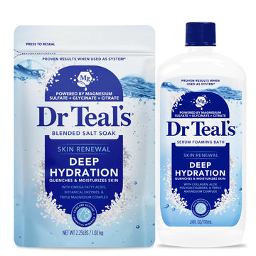 Dr Teal's front packaging showing product duo and hydration benefits