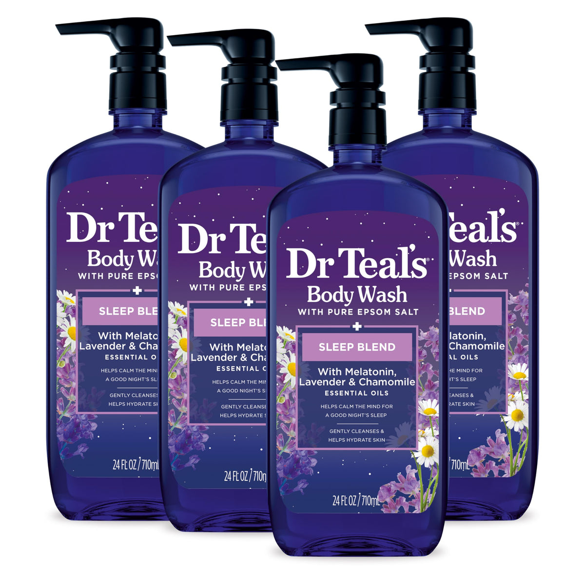 Dr Teal's front packaging showing calming sleep blend benefits