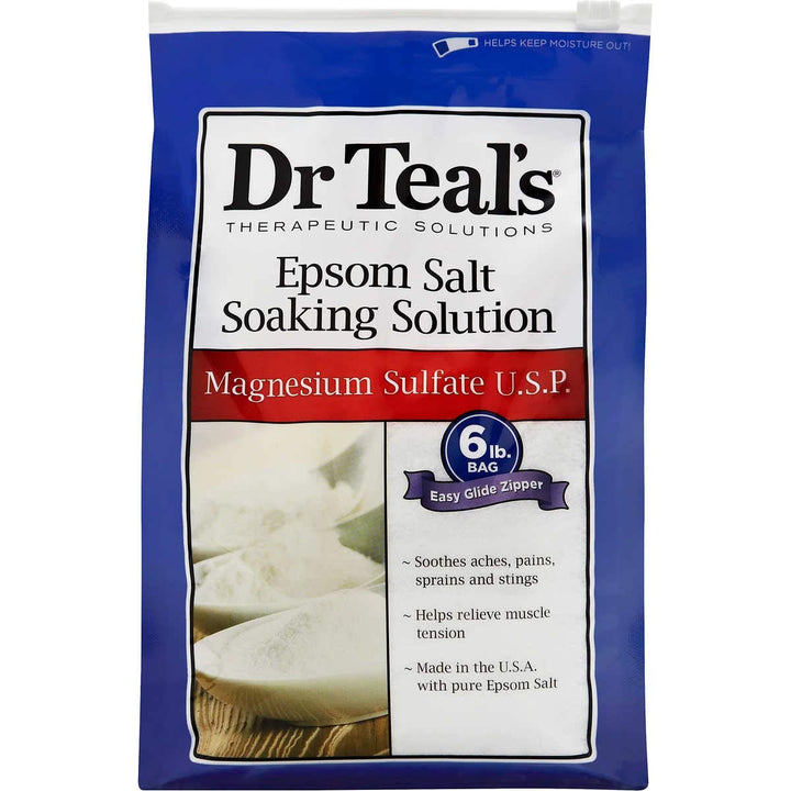 Dr Teal's front packaging showing resealable bags and clear labeling for easy storage