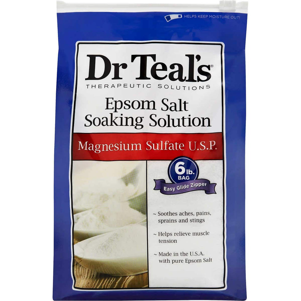 Dr Teal's front packaging showing resealable bags and clear labeling for easy storage