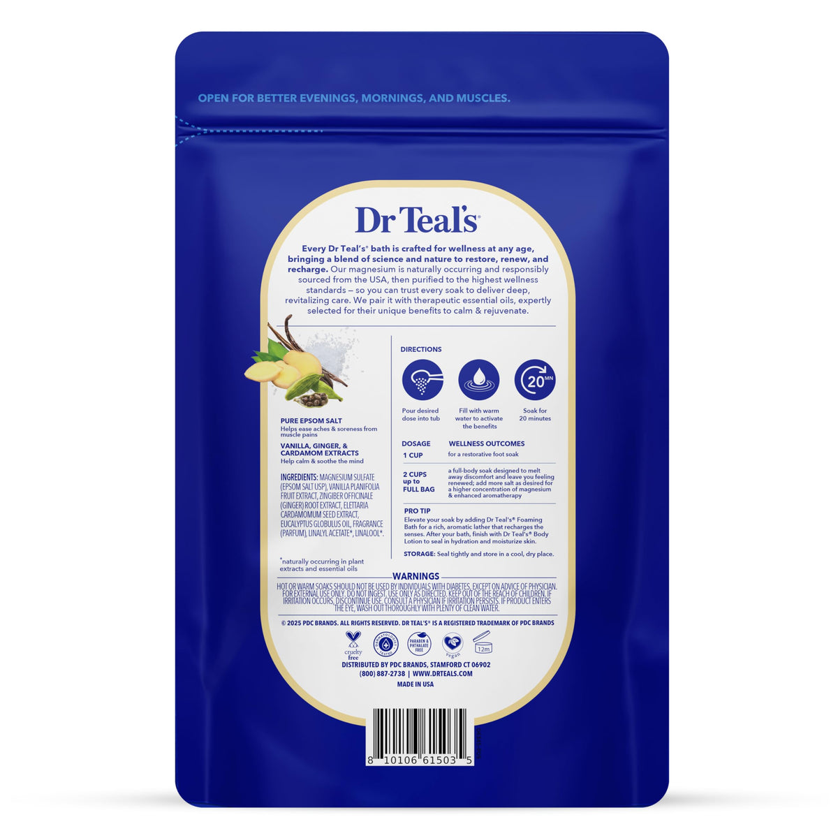 Dr Teal's close-up of white crystalline Epsom salt texture and purity