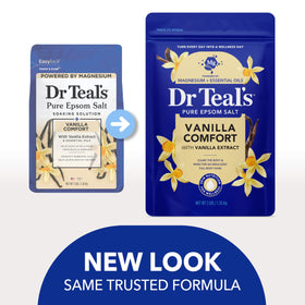 Dr Teal's open tub with visible label and scoop for easy use