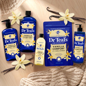 Dr Teal's four tubs arranged to show pack-of-four value and supply
