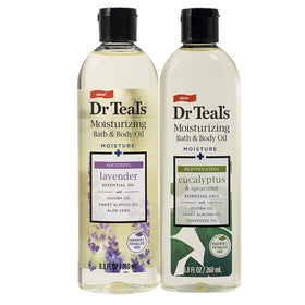 Dr Teal's gift set front packaging showing both bottles and benefits