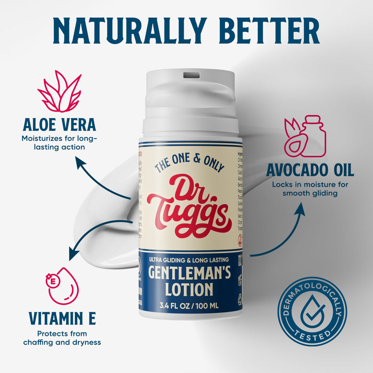 Dr. Tuggs lotion on hands demonstrating long-lasting slip benefit