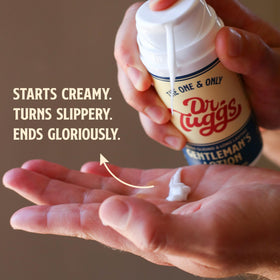 Dr. Tuggs bottle with open cap pouring a controlled amount