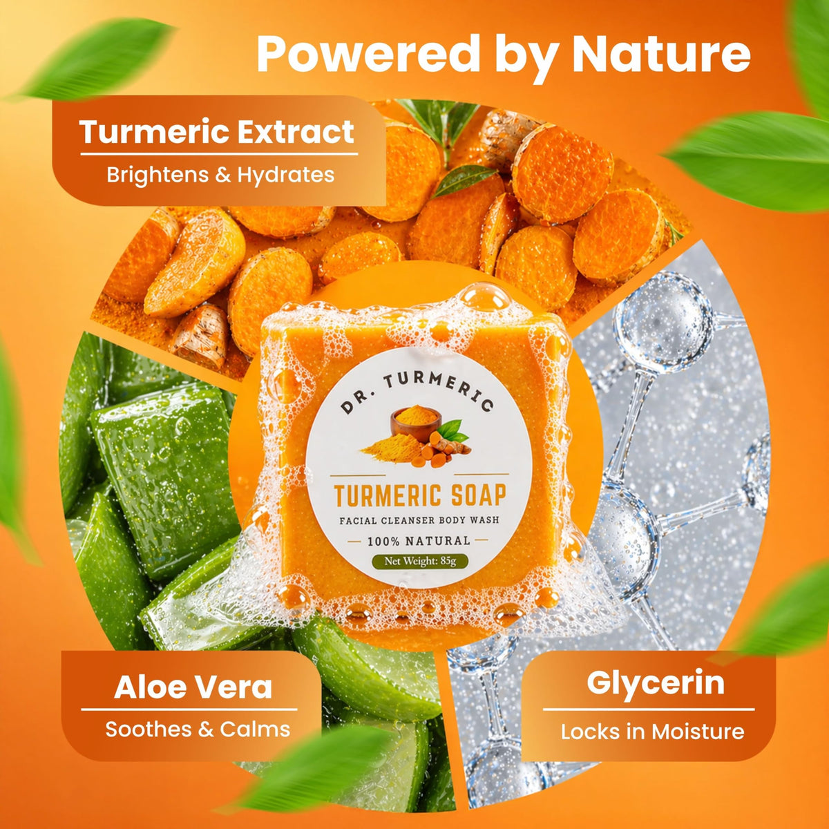 Dr. Turmeric in-use on face demonstrating gentle cleansing and hydration
