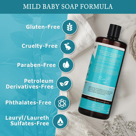 Parent using Dr. Woods baby mild soap during bath time to gently cleanse baby skin