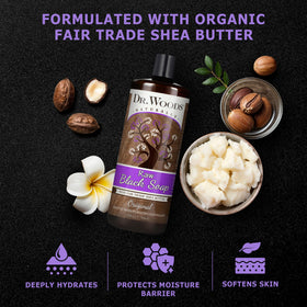 Dr. Woods in-shower use with person lathering to demonstrate versatile cleansing benefit