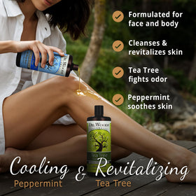 Dr. Woods pump close-up dispensing soap, highlighting convenient daily use