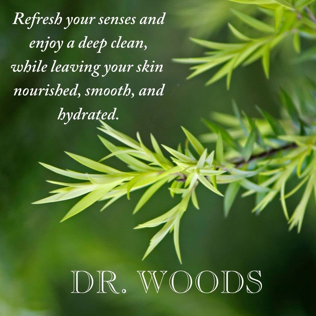 Creamy lather texture of Dr. Woods tea tree soap showing rich foam for efficient cleansing