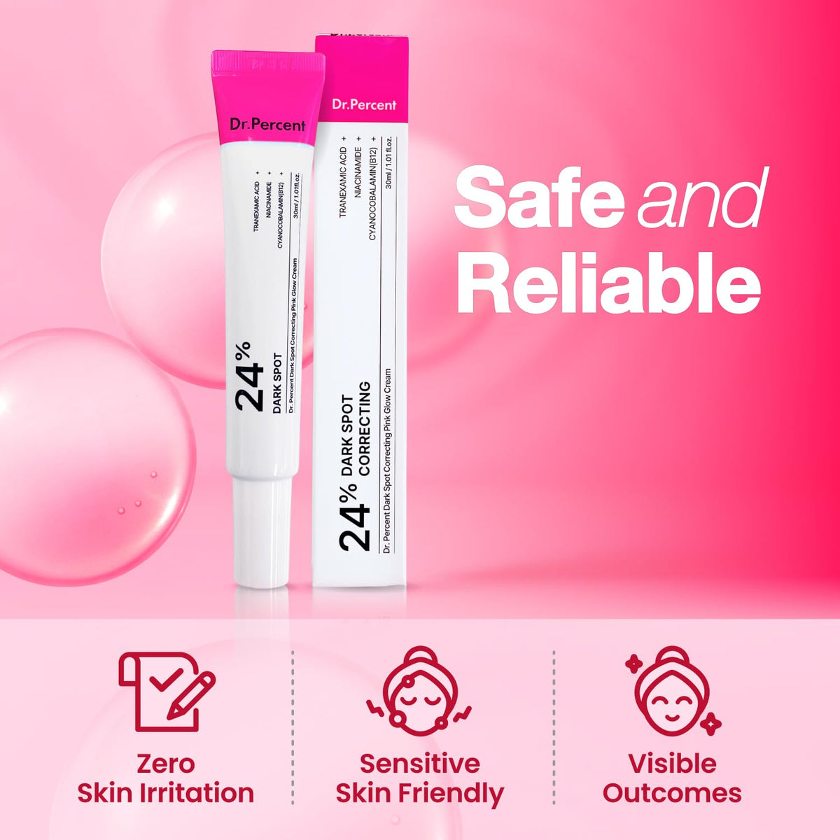 dr.percent used in nighttime routine lifestyle scene implying improved radiance