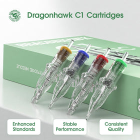 Dragonhawk cartridge mounted in pen-style machine demonstrating ready-to-use setup