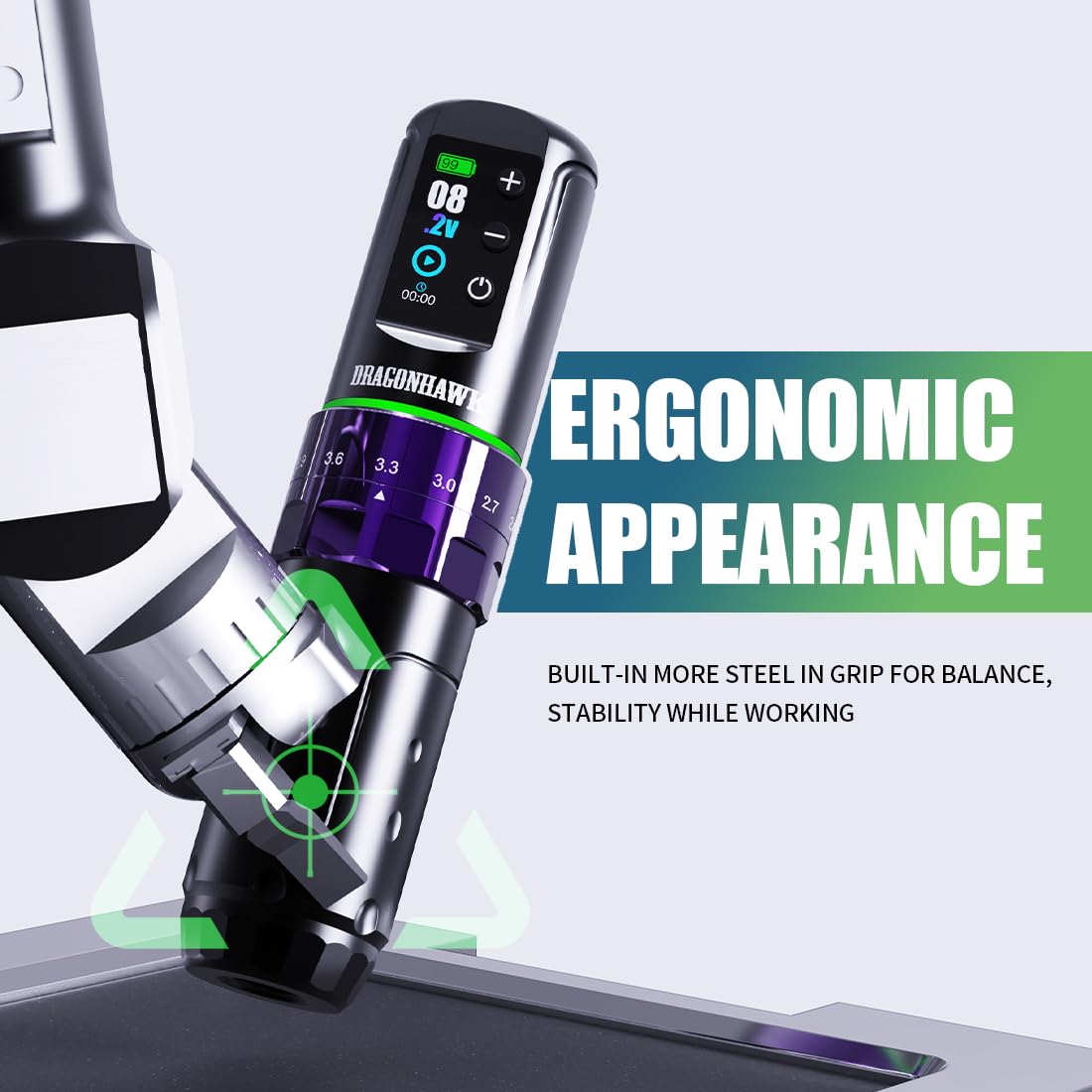 Dragonhawk L3 grip and needle close-up for comfortable control