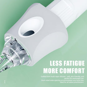 Dragonhawk close-up of needle tip highlighting smooth glide for cleaner lines