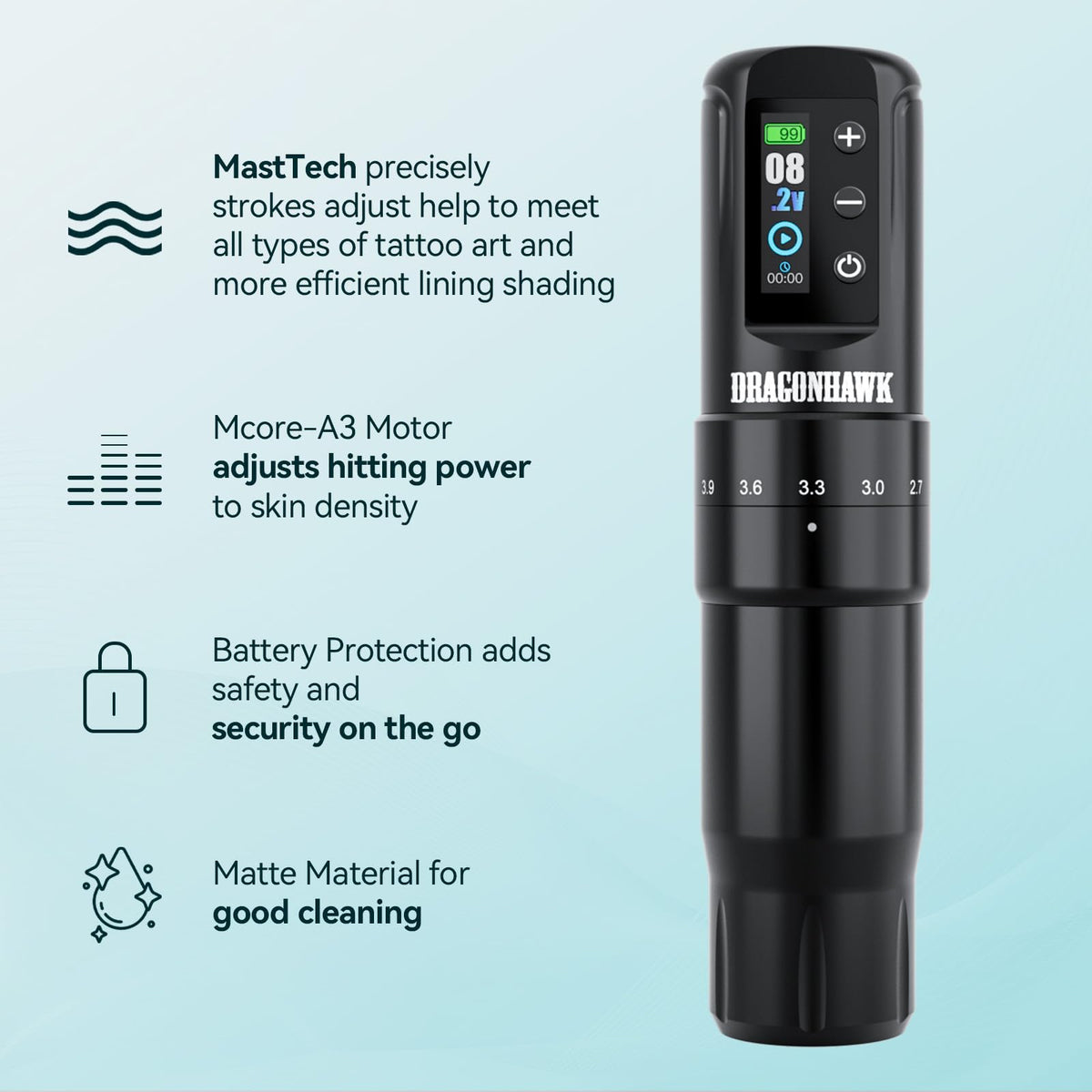 Dragonhawk pen held in hand to show scale and ergonomic comfort benefits