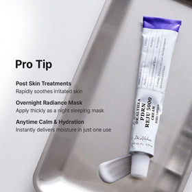 Model applying Dr.Althea cream to cheek, illustrating calming use after treatment