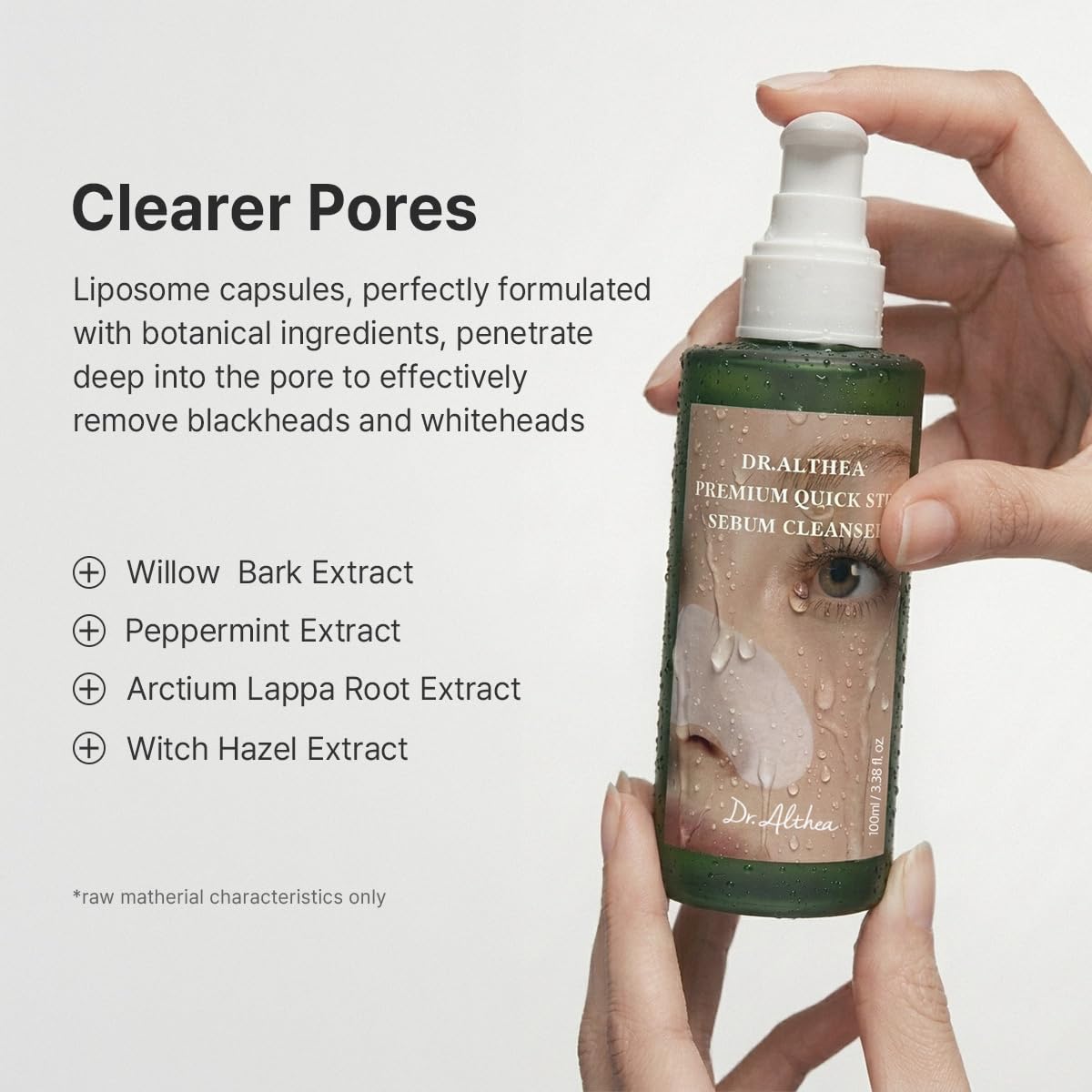 Dr.Althea cleanser applied to hand showing spreadability and quick absorption benefit