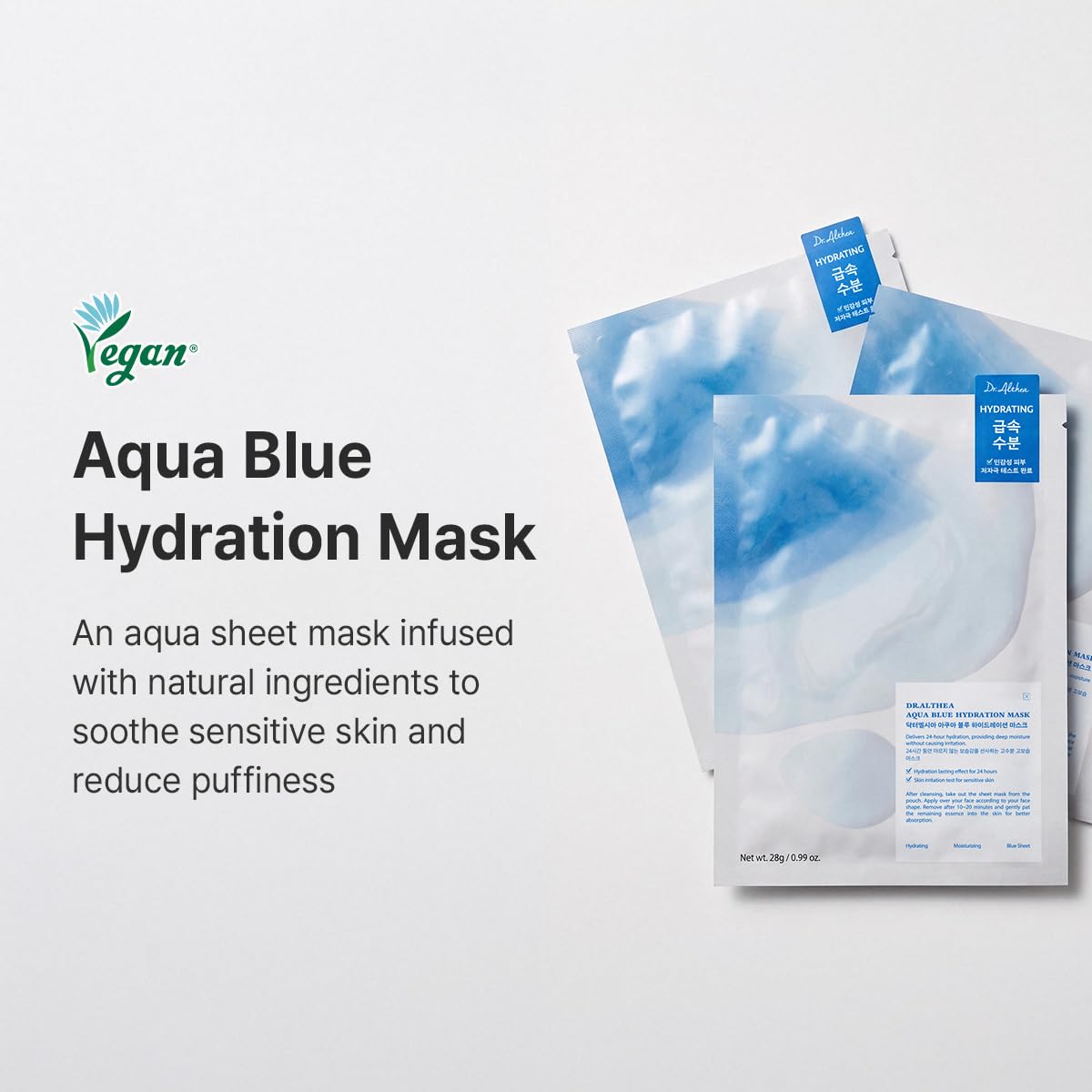 Dr.Althea close-up of open blue sheet mask highlighting azulene tint and comfortable fit