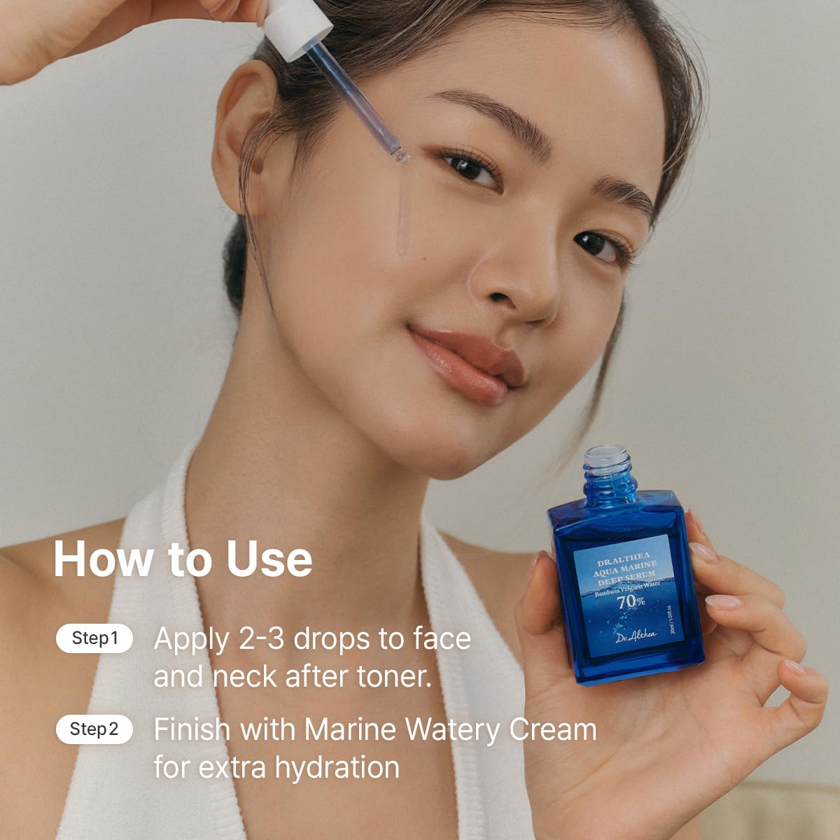 Dr.Althea ingredient close-up with blue guaiazulene tint, conveys soothing effect