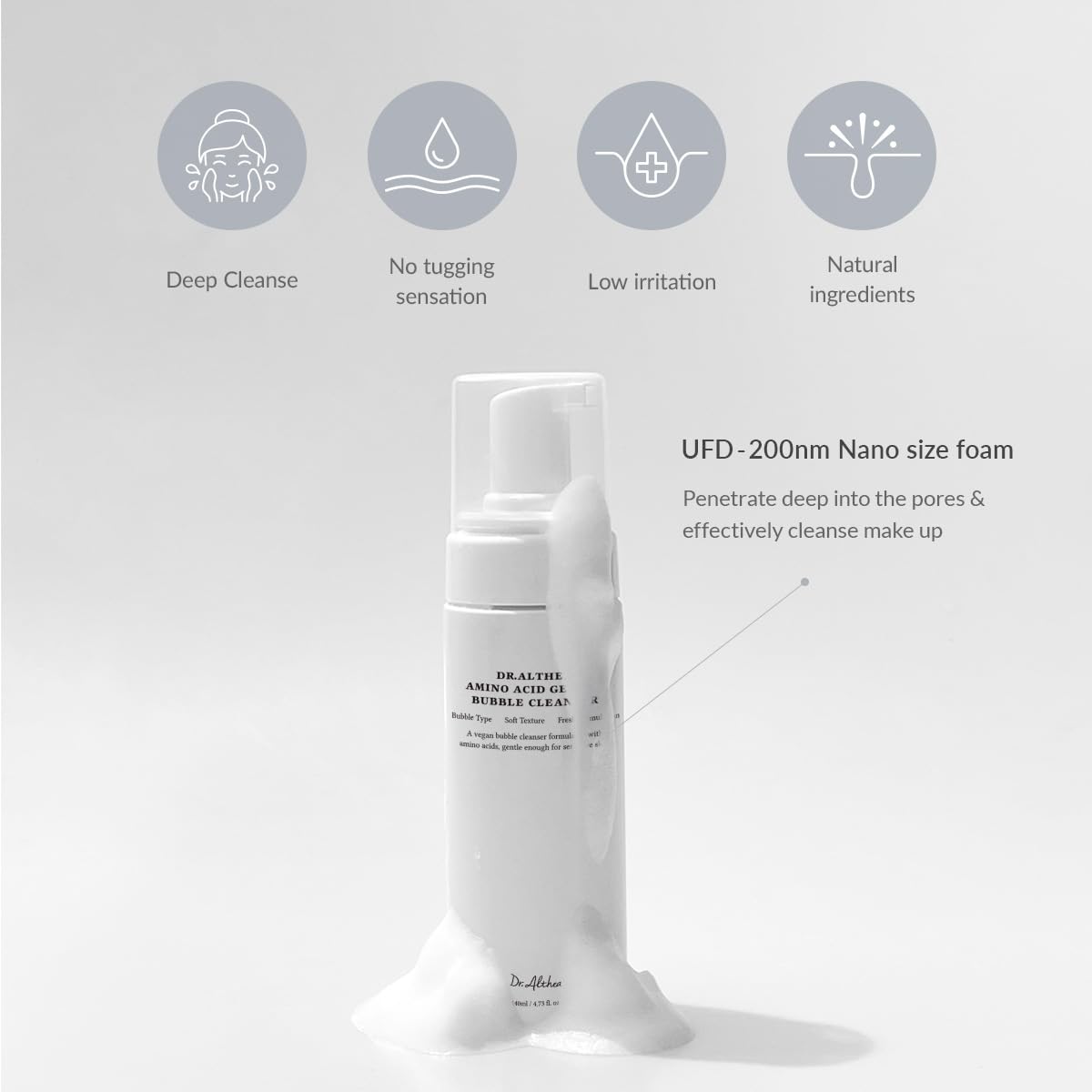 Dr.Althea foam on hands demonstrating soft lather and easy spread