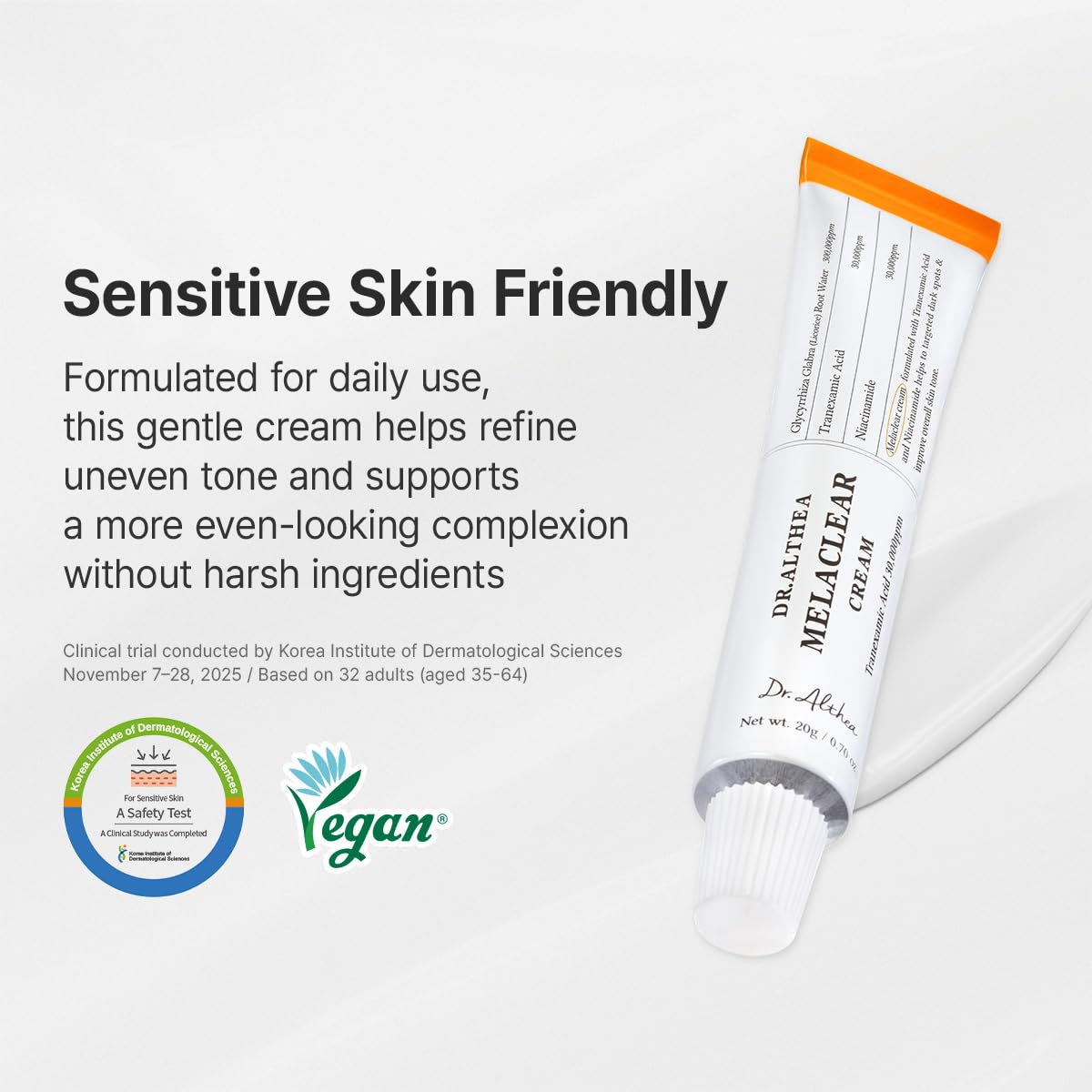 Dr.Althea Melaclear applied on hand demonstrating spreadability and non-greasy finish