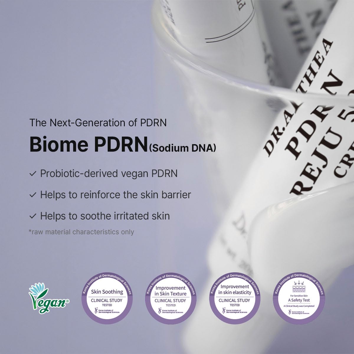 Ingredient focus: panthenol and centella imagery with Dr.Althea label, emphasizes soothing action