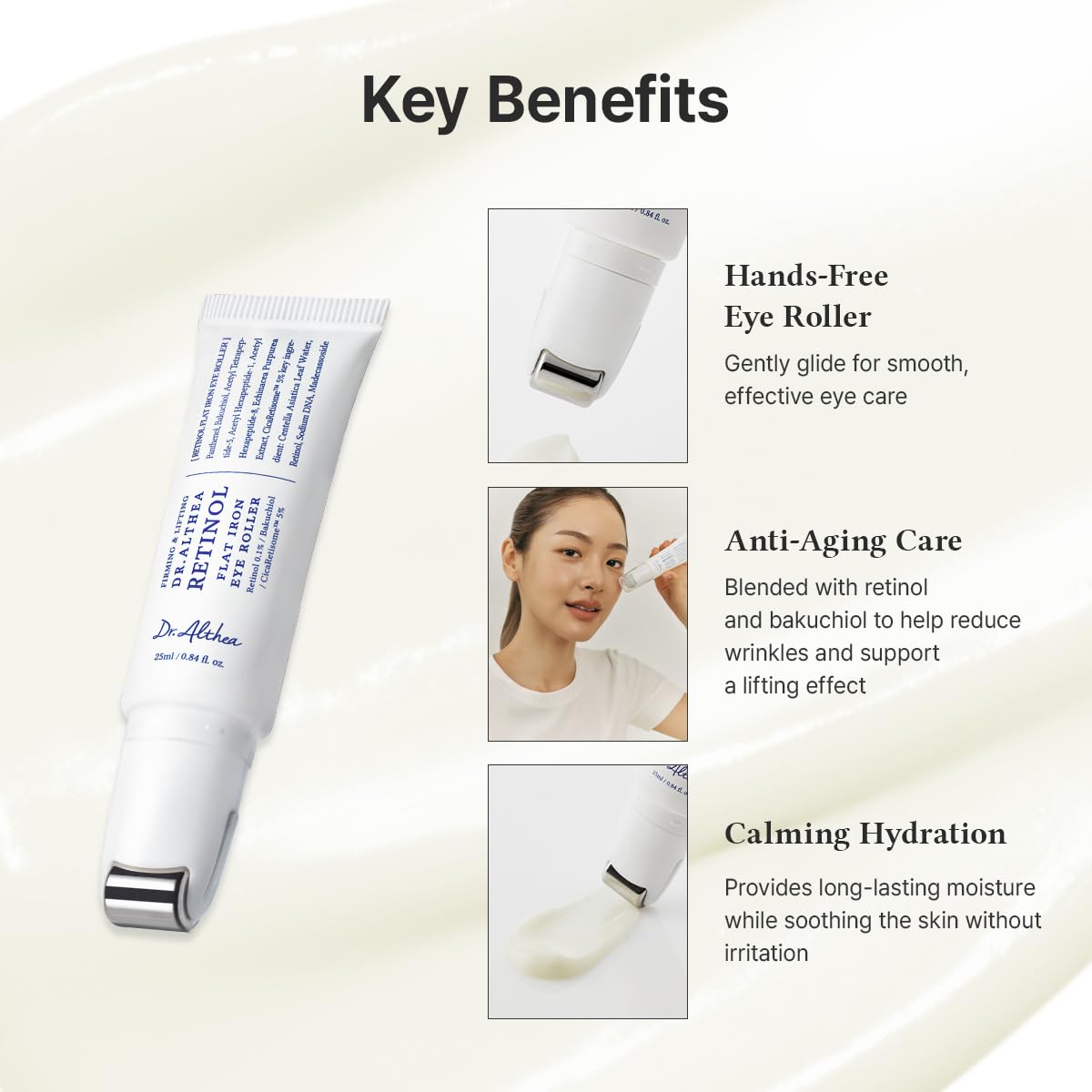 Dr.Althea serum dispensed on fingertip showing lightweight texture