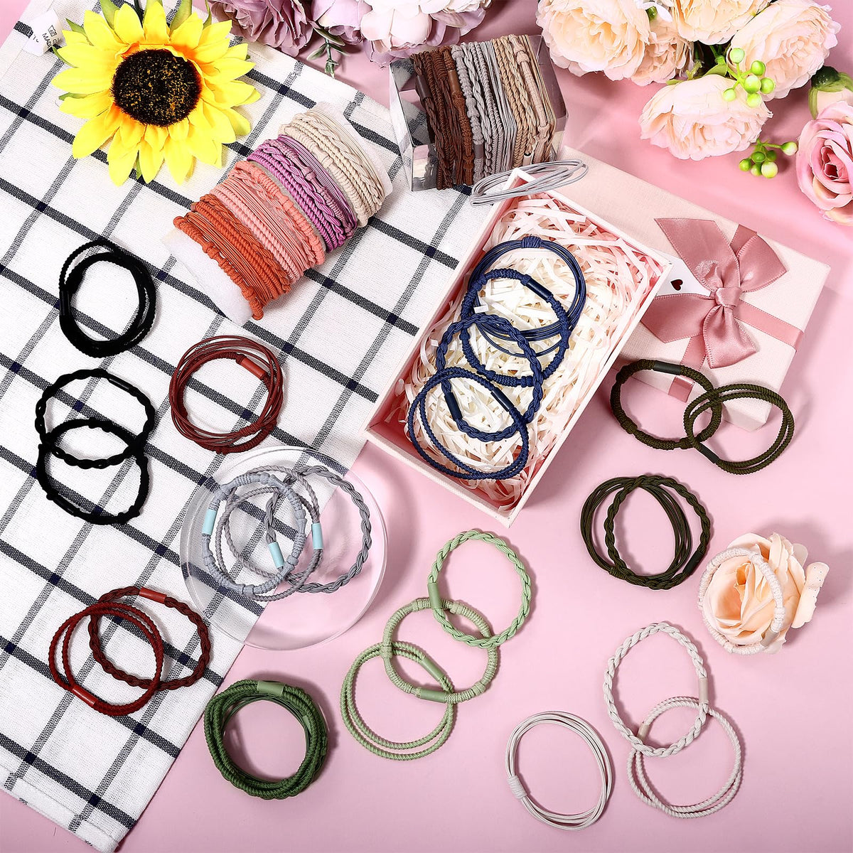 Draupnir hair ties in travel pouch ready for workouts and on-the-go use