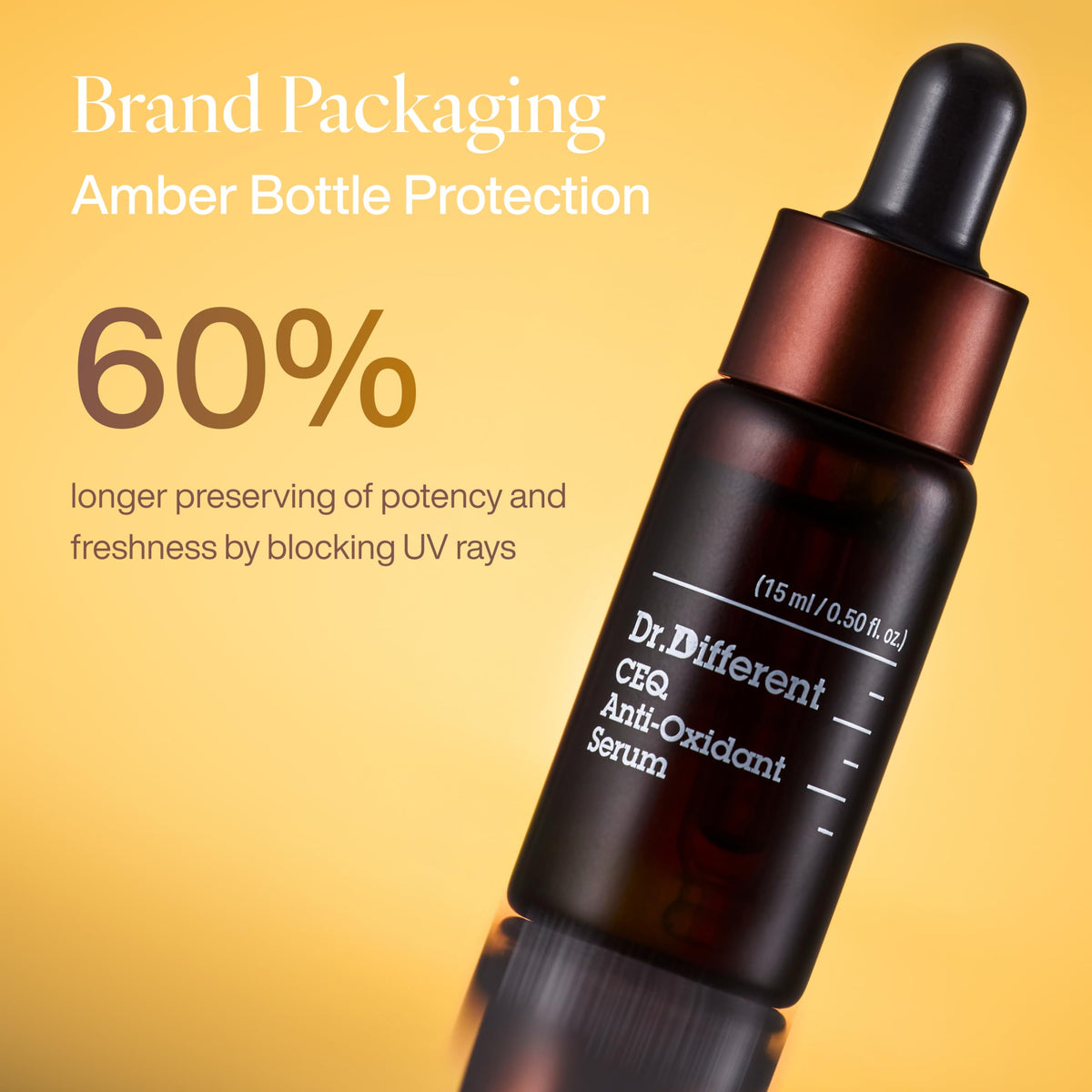 Dr.Different CEQ serum on bathroom shelf lifestyle suggesting daily routine use