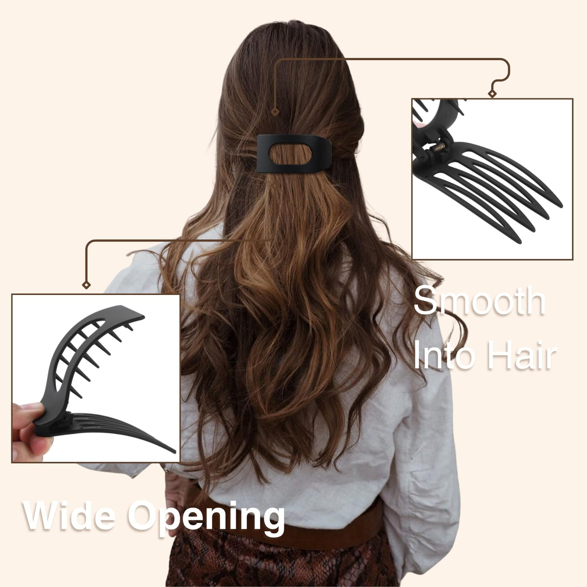 Drealoe clip in use on half-up hairstyle for comfortable hold