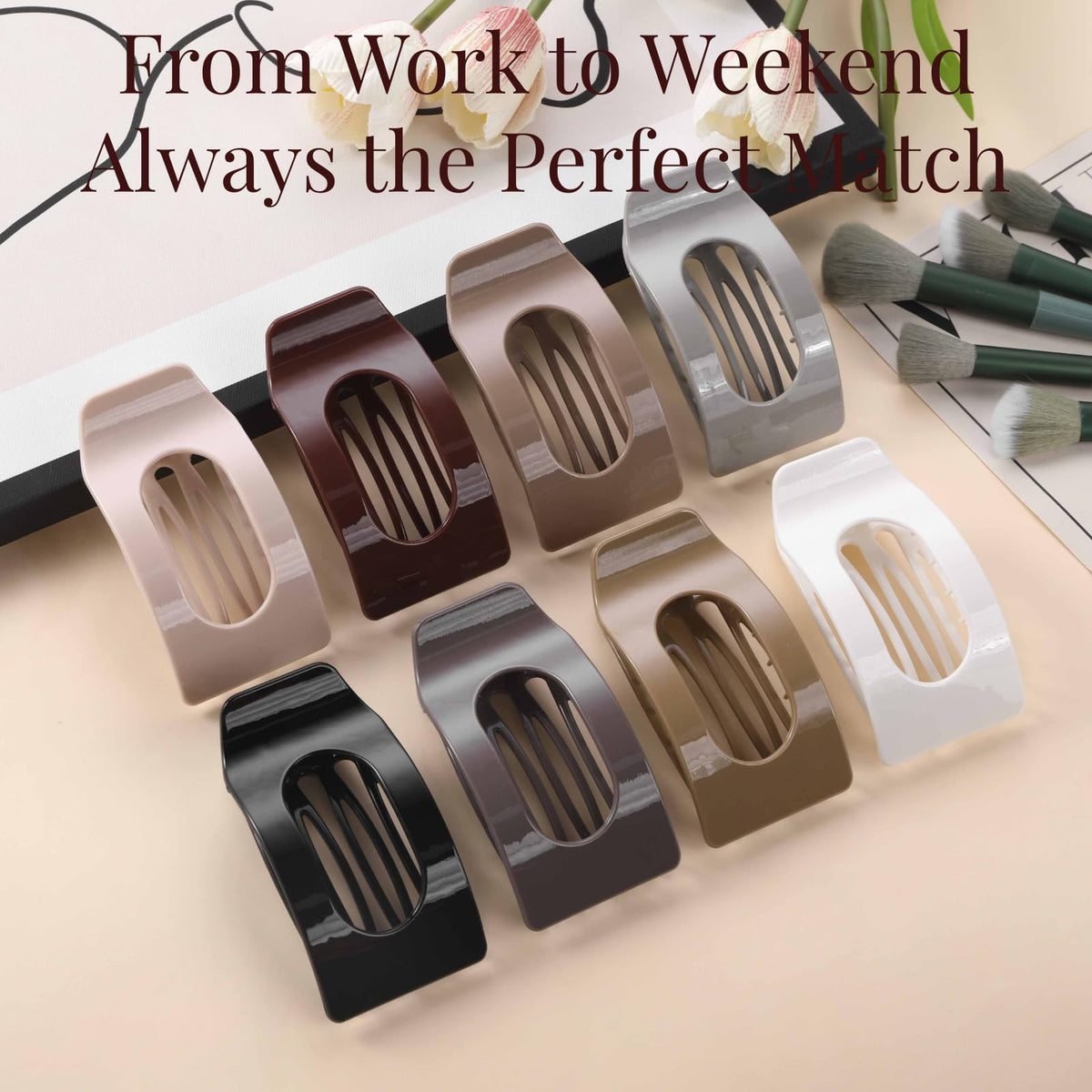 Drealoe clip securing a low bun outdoors for stable, no-slip styling