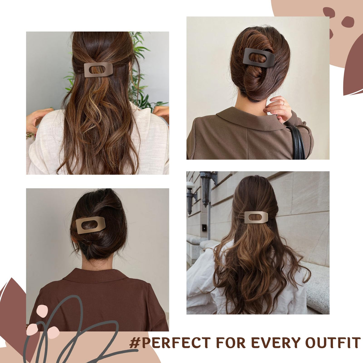 Drealoe arranged clips in earthy tones showing color variety and wardrobe pairing