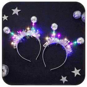 DRESBE silver alien headbands front view showing reflective finish and LED sparkle