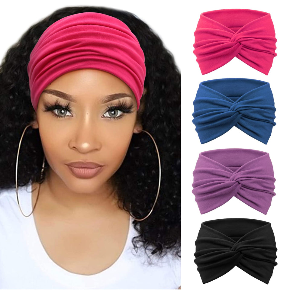 DRESHOW front view of four packaged headbands shows variety and easy styling