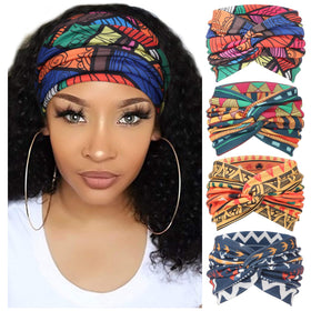 DRESHOW front view of four headbands showing colors and neat packaging benefit convenience