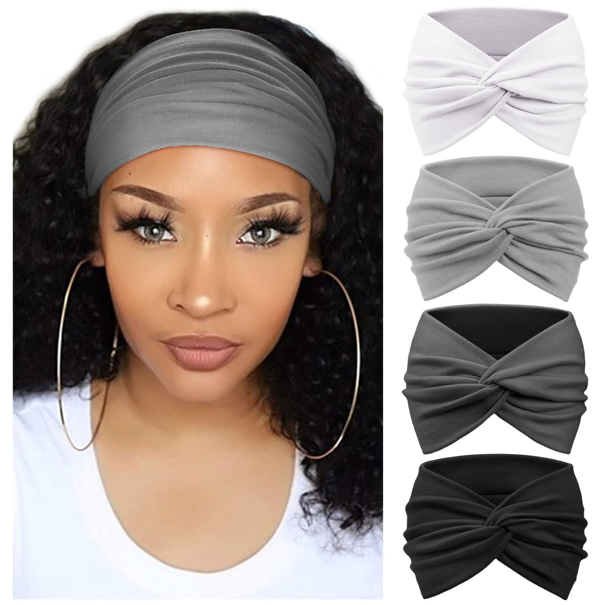 DRESHOW front view of four-pack headbands shows colors and packaging benefit easy selection