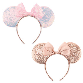 DRESHOW front view of two sequin mouse ears headbands showing sparkle benefit