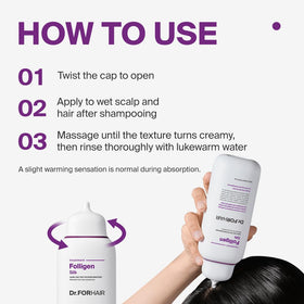 Dr.FORHAIR ingredients label close-up highlighting Folligen Complex and proteins