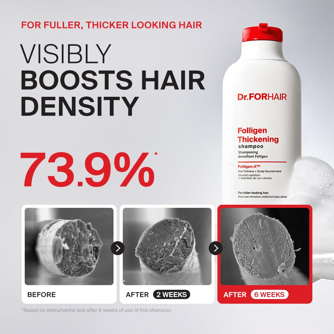 Dr.FORHAIR product texture on palm showcasing lightweight formula benefit