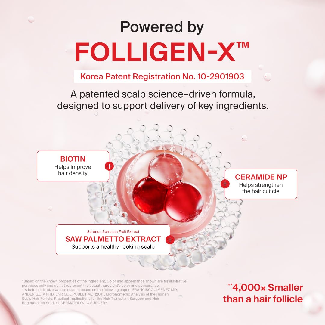 DR.FORHAIR bottle beside Folligen Shampoo showing paired use benefits