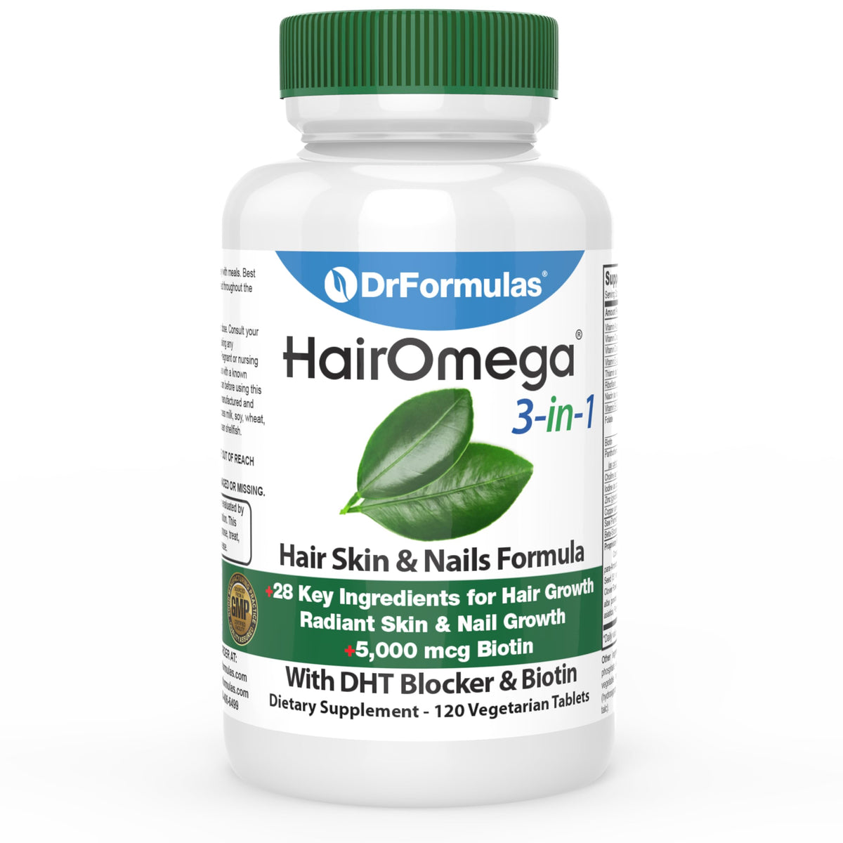 DrFormulas HairOmega front packaging showing label and benefits for hair growth