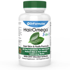 DrFormulas HairOmega front packaging showing label and benefits for hair growth