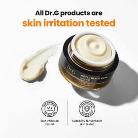 Dr.G Royal Black Snail Cream being applied to cheek demonstrating hydration boost and glow