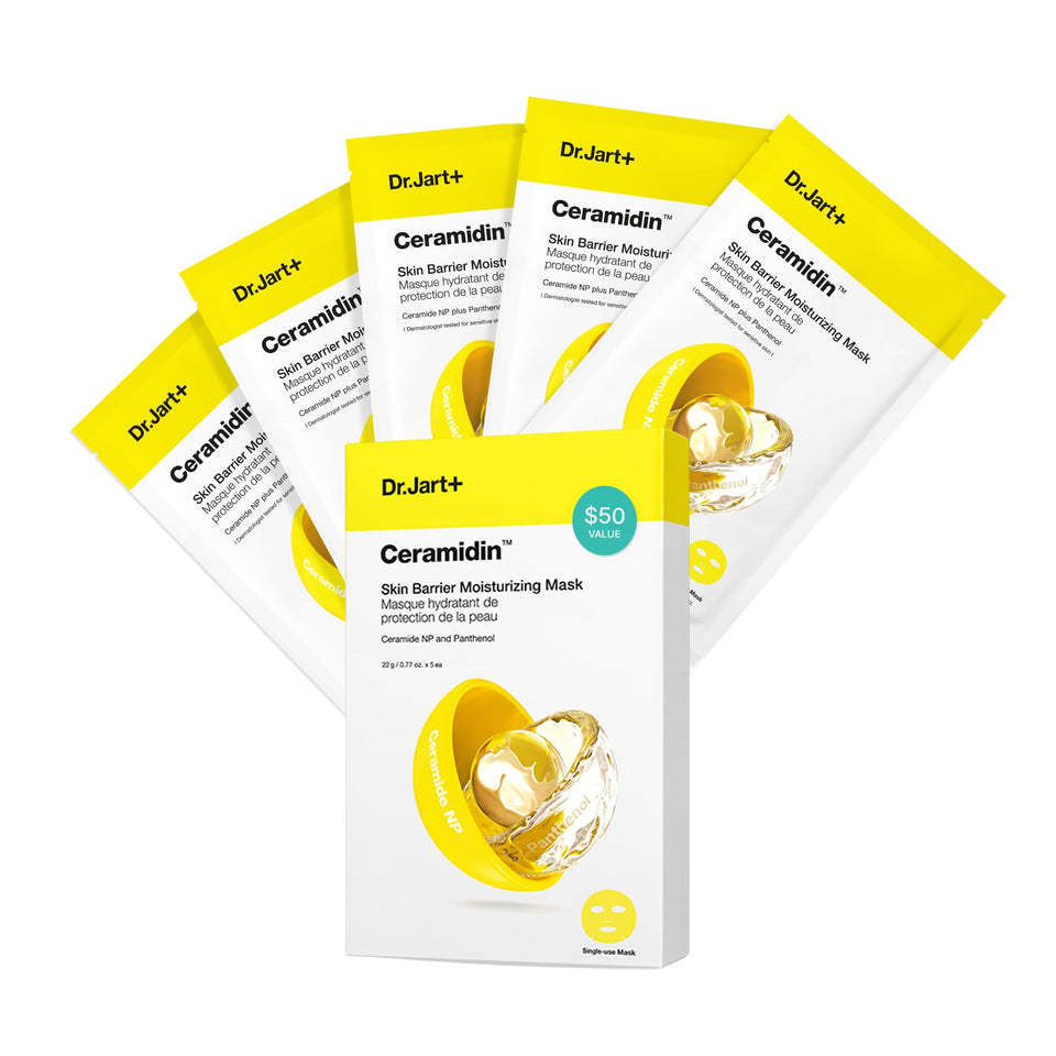 Dr.Jart+ front packaging showing five-mask value pack and benefits